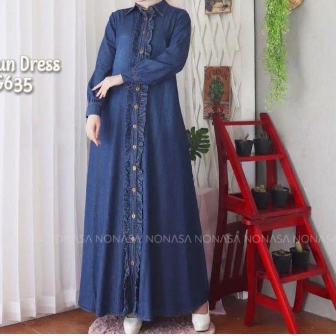 ✨TERBARU✨ Gamis Jeans Wanita Terbaru 2022 Hanun Dress- Gamis Terbaru 2021 - Baju Lebaran Terbaru Jum