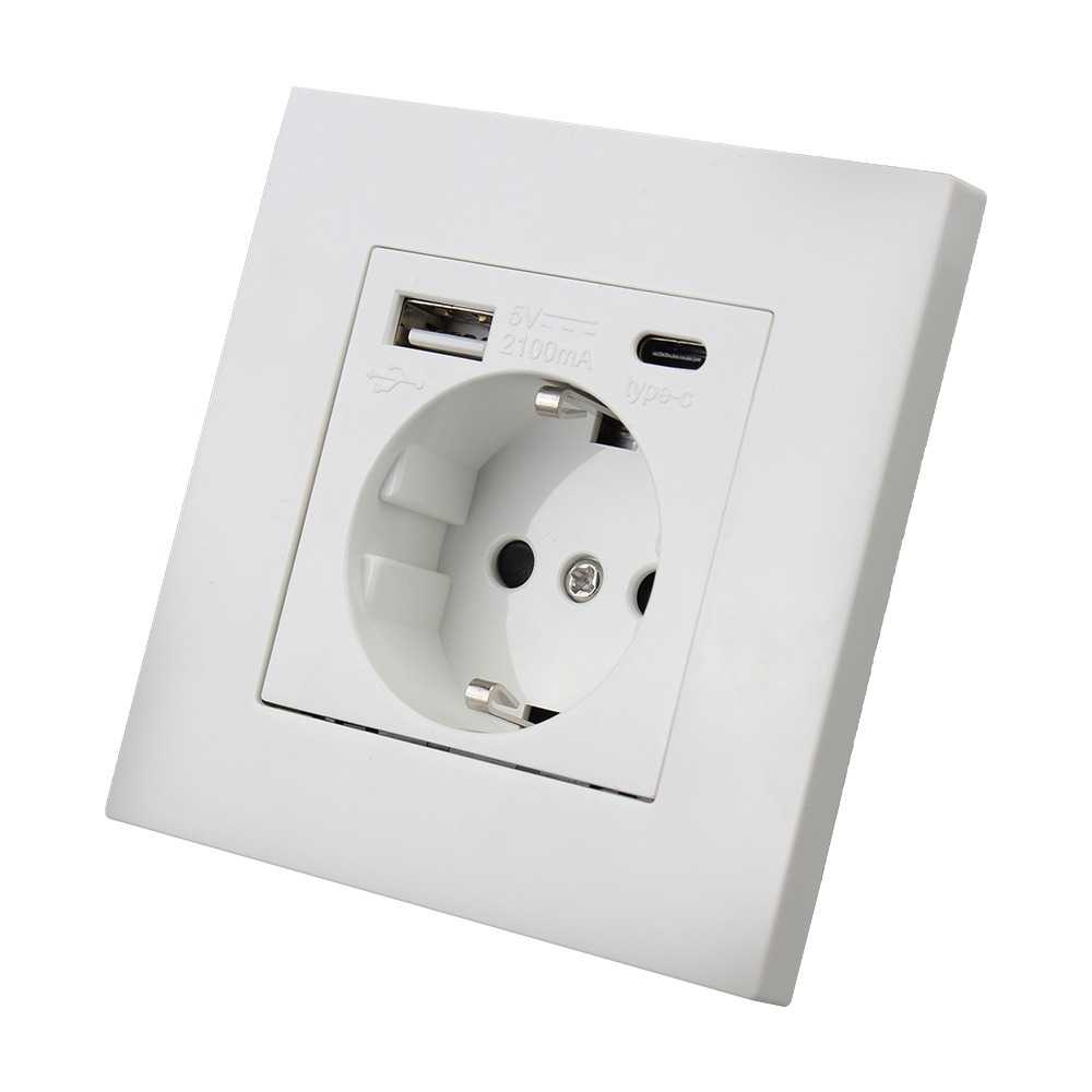 SPCR Stopkontak Dinding USB Type-C Soket Listrik Square Wall Socket HB16