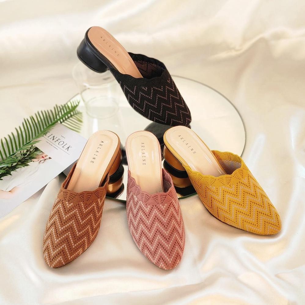 PALING DICARI Arlaine - Kimberly Selop Rajut / Sepatu Heels Wanita Import / Selop Heels / Heels 5cm