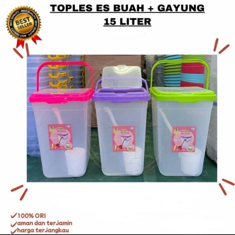 Container Kontainer Es Buah Lovenia 15 Lt + Gayung - Toples Tempat Air Es Plastik