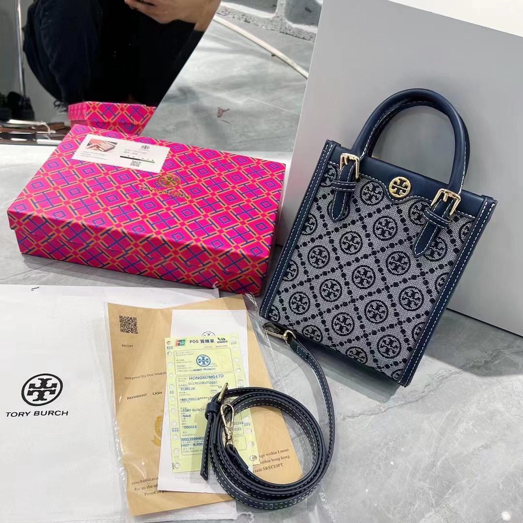 T0RY Monogram Jacquard Mini Tote 92538 (Free Box+Invoice+KantongKain+Bubblewrap)