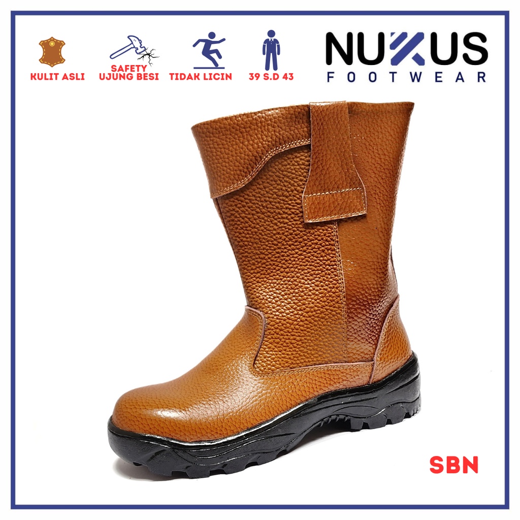 Nukus Sepatu Safety Proyek Boots Pria Kulit Sapi Asli Coklat Tan - SBN