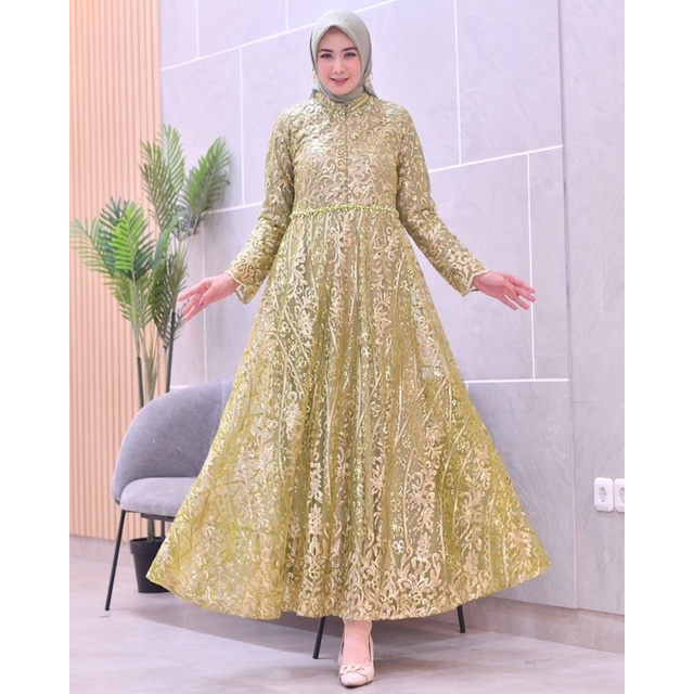 Permata Olshop / Kebaya Gamis Brukat Tulle Bordir Busui / Gamis Kebaya Kondangan / Kebaya Gamis Pesta Mewah / Gamis Modern