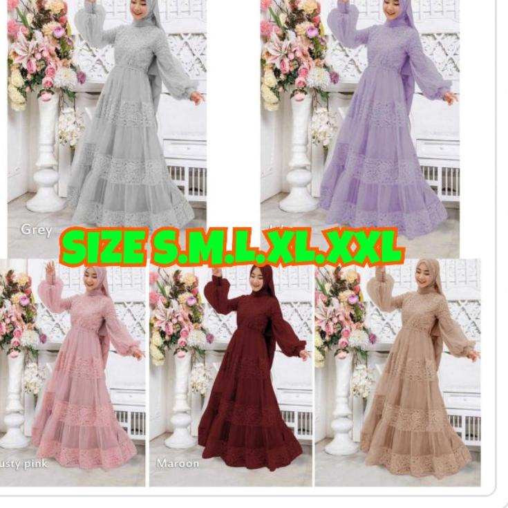 ✧ MAXI HASANAH AIMARA Dress Hasanah full keliling brokat tulang gliter kombi tile  GAMIS BROKAT TILE