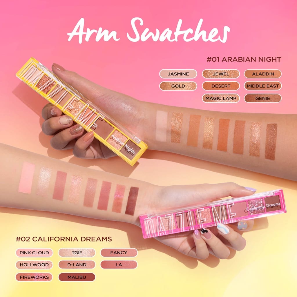 DAZZLE ME The World Traveler Eyeshadow Palette | BPOM 8 warna Natural Matte Satin Glitter High Pigment Long Lasting Smooth