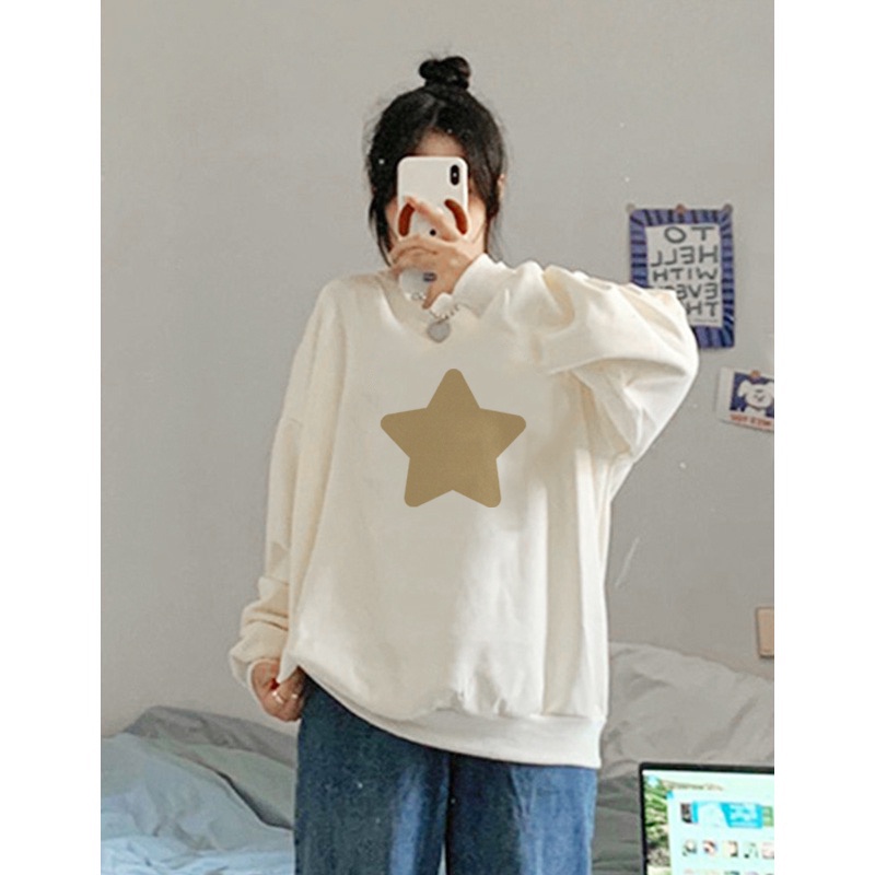 American Vintage Star Cartoon Graphic Priting Atasan Kaos Wanita Lengan Panjang