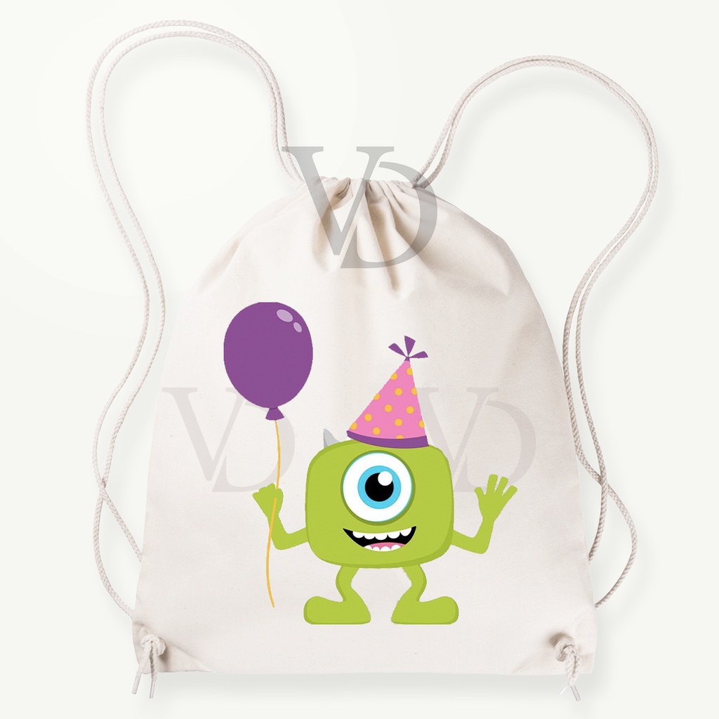 tas serut monster inc pixar disney edisi mike / tas belanja / stringbag canvas / tas kanvas