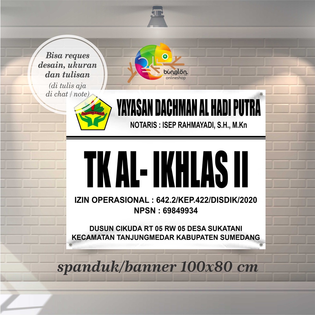 Spanduk, Banner Plang TK, PAUD, KOBER, Plang PGRI, Plang Posko Kesehatan, Plang Sekolah, Dll