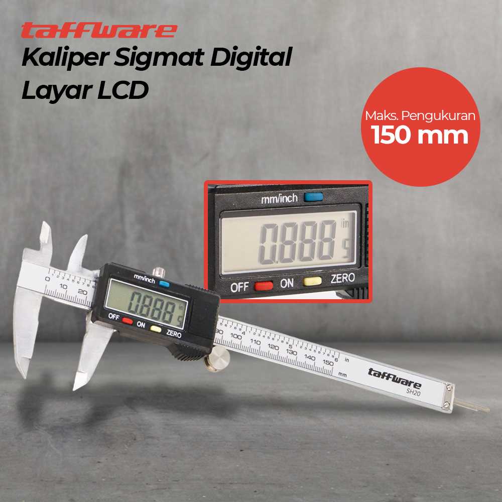 Taffware Kaliper Sigmat Digital Layar LCD - SH20 Caliper digital, jangka sorong atau sigmat digital untuk mengukur panjang suatu benda dengan ketelitian sampai 0,1 mm, hadir dengan layar LCD untuk mempermudah Anda melihat hasil pengukuran.