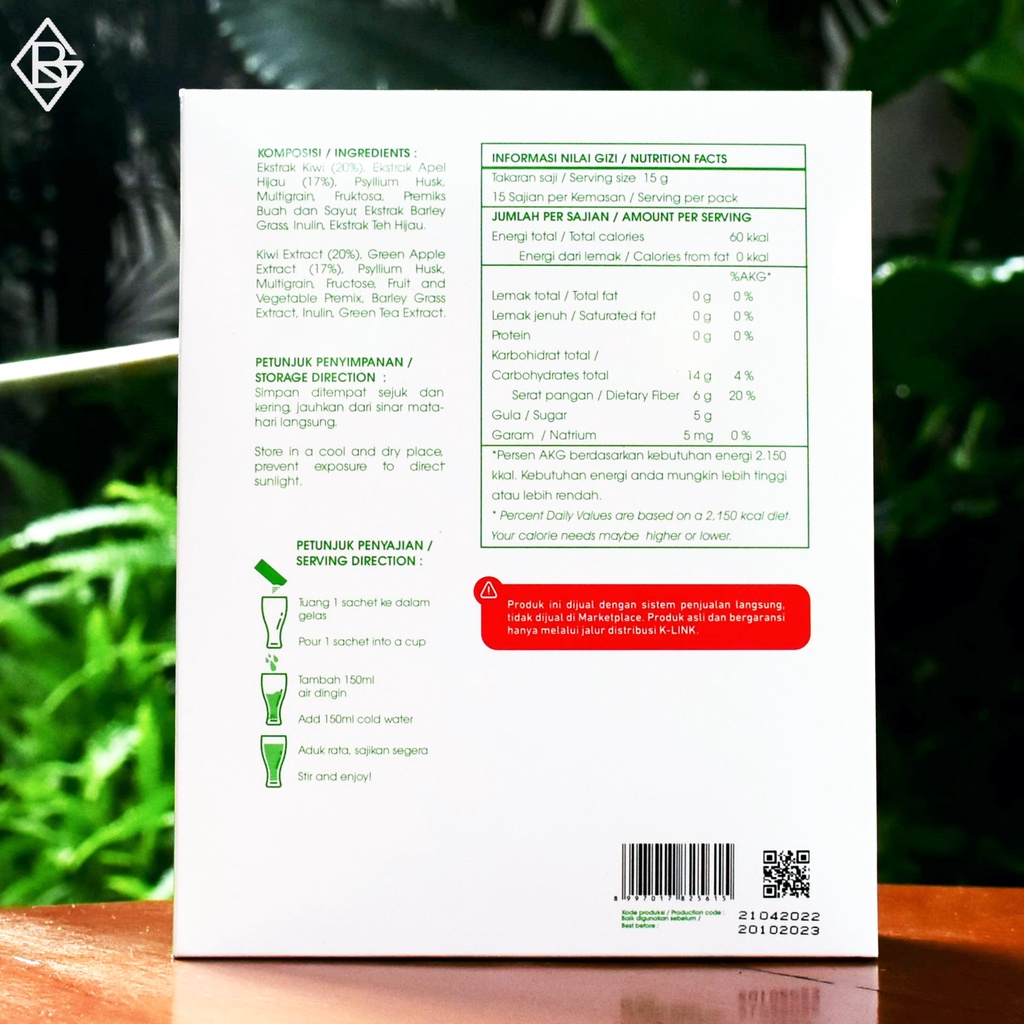 Fibnow Fiber ORIGINAL K LINK Rasa Kiwi Isi 15 Sachet | Nutrisi Lengkap dalam 1 Sachet | 100% Organic