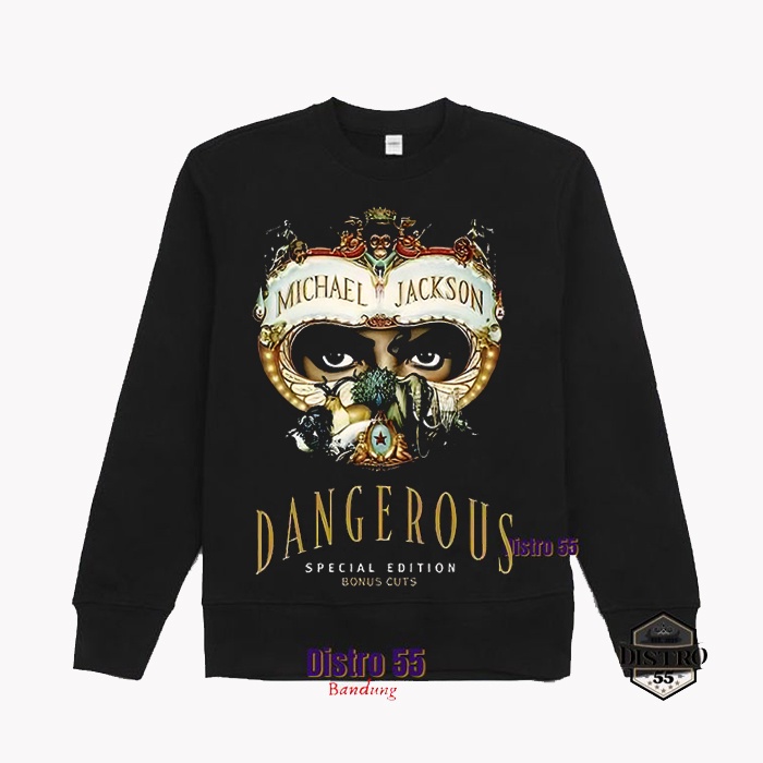 SWEATER MICHAEL JACKSON CREW NECK BLACK SHIRT / DANGEROUS / DISTRO 55 BANDUNG / BAHAN BABYTERRY COTT