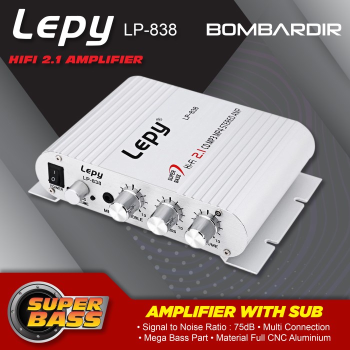 Lepy LP-838 Mini Stereo Amplifier Subwoofer (Silver)