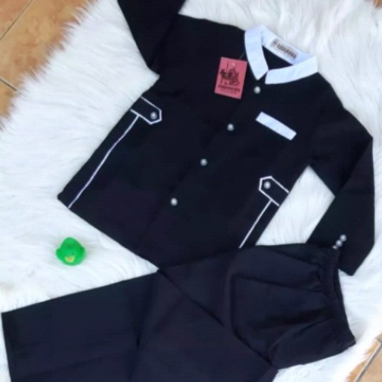 BAJU KOKO JASKO ANAK LAKI LAKI MODEL JASKO LENGAN PANJANG USIA 4-12TH - Hitam, 4th