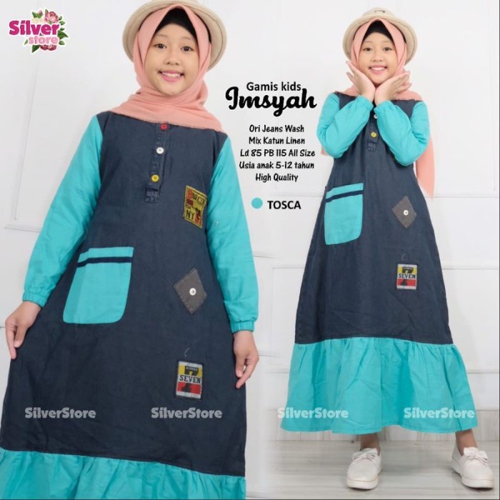 0Nayla Maxy Kids Gamis Anak Jeans levis usia 8-12 tahun Remaja Tanggun - Imsya tosca BT431