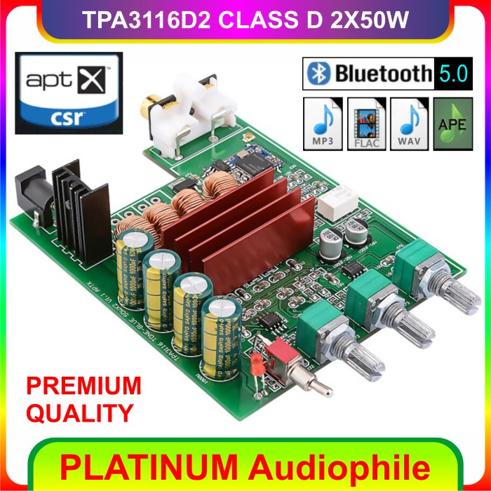 Bluetooth 5.0 Amplifier Class D 2X50W Tpa3116 Class D Amplifier