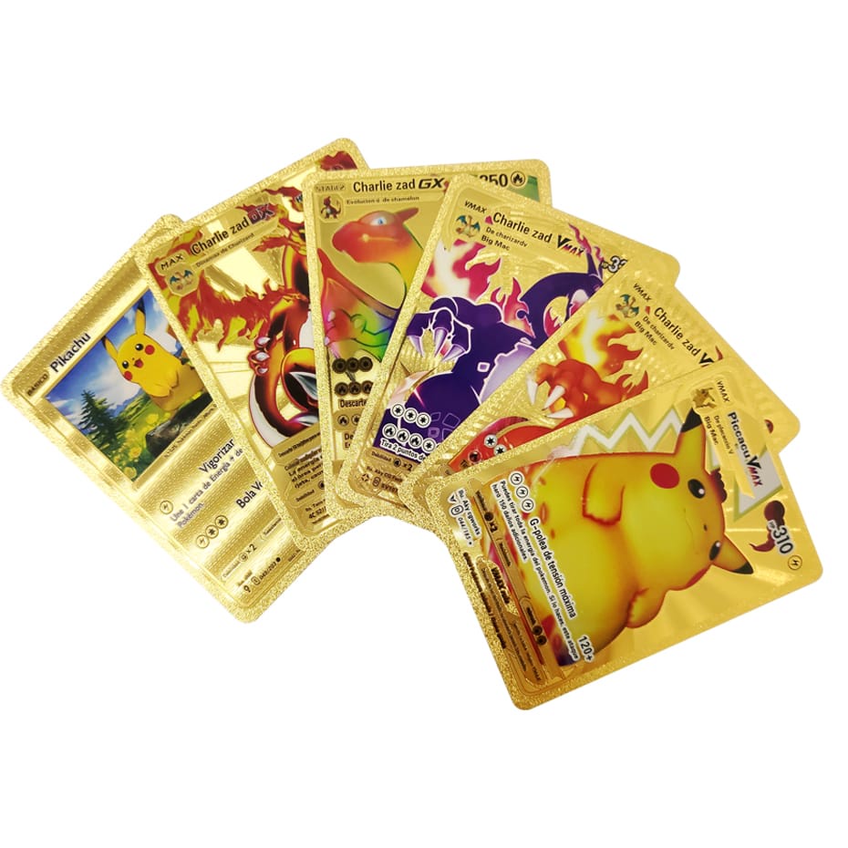 10Pcs Pokemon Emas Foil Kartu Anime Kartun Pokemon Versi Bahasa Inggris Kartu Tcg untuk Penggemar Koleksi