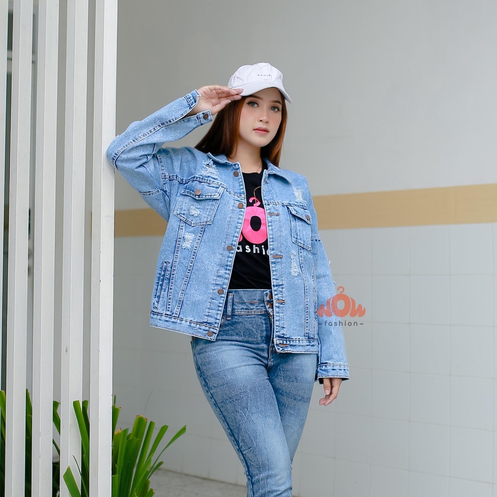 ALEXI JAKET JEANS PREMIUM SOBEK WANITA TERBARU//JAKET JEANS SOBEK TERBARU // JAKET UNSEX // JEANS TEBAL // JAKET KEKINIAN