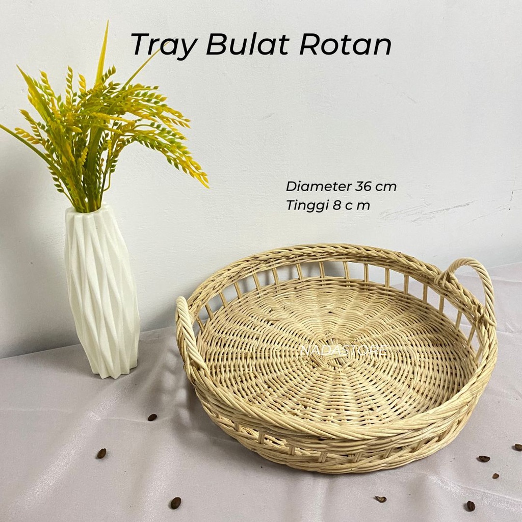 NAMPAN BULAT ROTAN / TRAY BULAT ROTAN RUSTIC / TRAY SESERAHAN PERNIKAHAN ROTAN DIAMETER 36CM