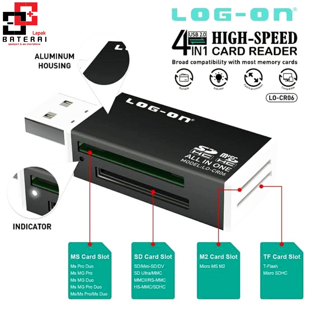 LOG - ON CR06 Card Reader 4 in 1 | Carider | Memory Reader