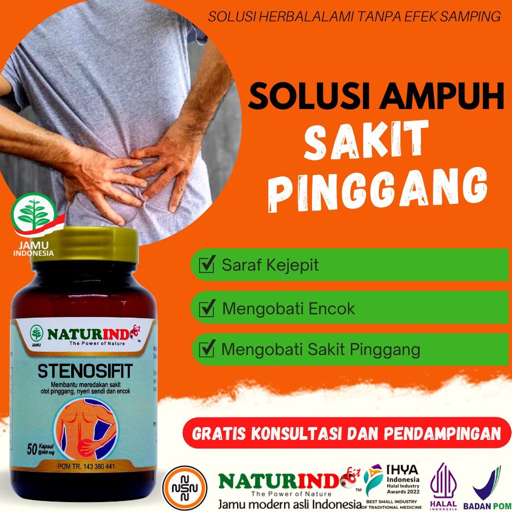 Obat sakit pinggang saraf kejepit jamu pegel linu dan kaki  nyeri sendi sarap kejepit pinggang belakang jamu pegal linu syaraf paling ampuh encok herbal sebelah kiri Stenosifit Naturindo