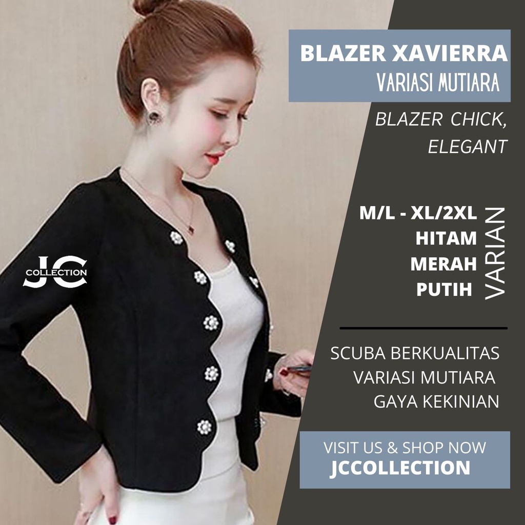 Blazer Kerja Kantor Wanita Korean Style Mutiara List Xavierra - JCCollections