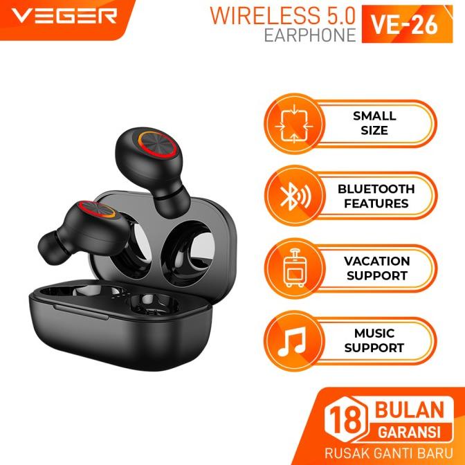 VEGER Headset Earphone VE-26 Bluetooth 5.0 True Wireless TWS Earbuds