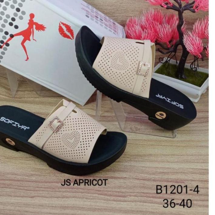 HYU149 Sandal Wedges Sofia Import Terbaru 2022/Sandal Wanita Wedges Selop Motif Kekinian +++
