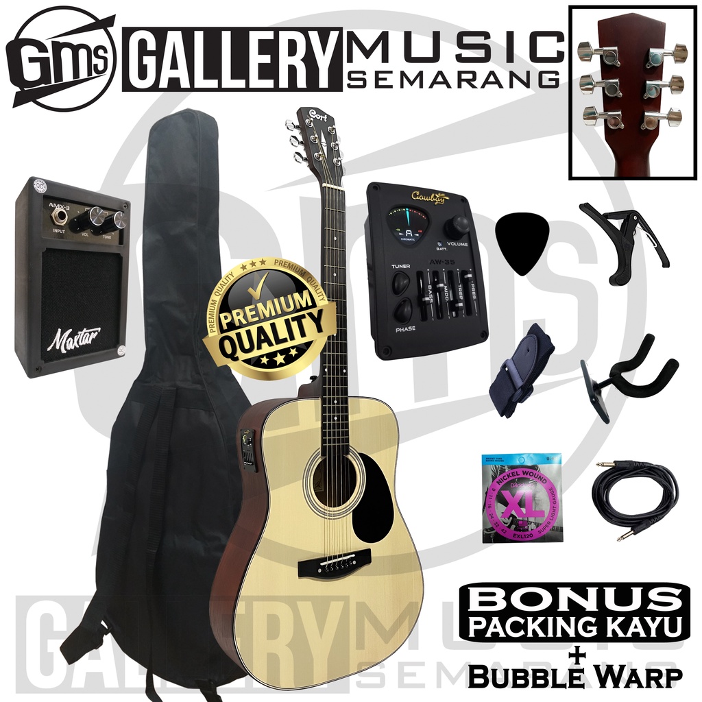 Gitar Akustik Elektrik Cort AD810 OP Custom Equalizer Tuner Cowboy AW-35 Paket Super Komplit