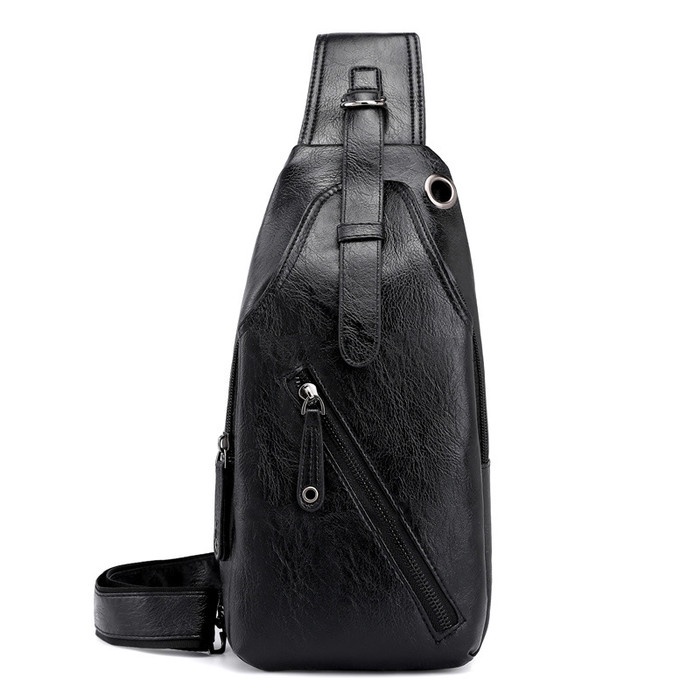 tas selempang pria  T9 Tas Pria Import Kulit – Tas selempang Pria sling bag - Hitam(B4P5) tas selemp