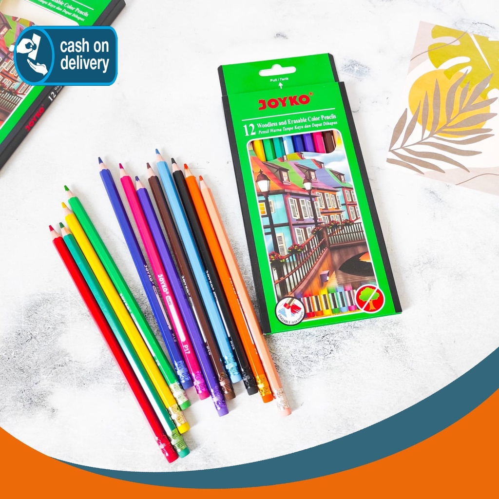 

12 PENSIL WARNA JOYKO BISA DIHAPUS ADA HAPUSAN WOODLESS AND ERASABLE COLOR PENCILS CP-109 ALAT TULIS WARNA WARNI MURAH COD