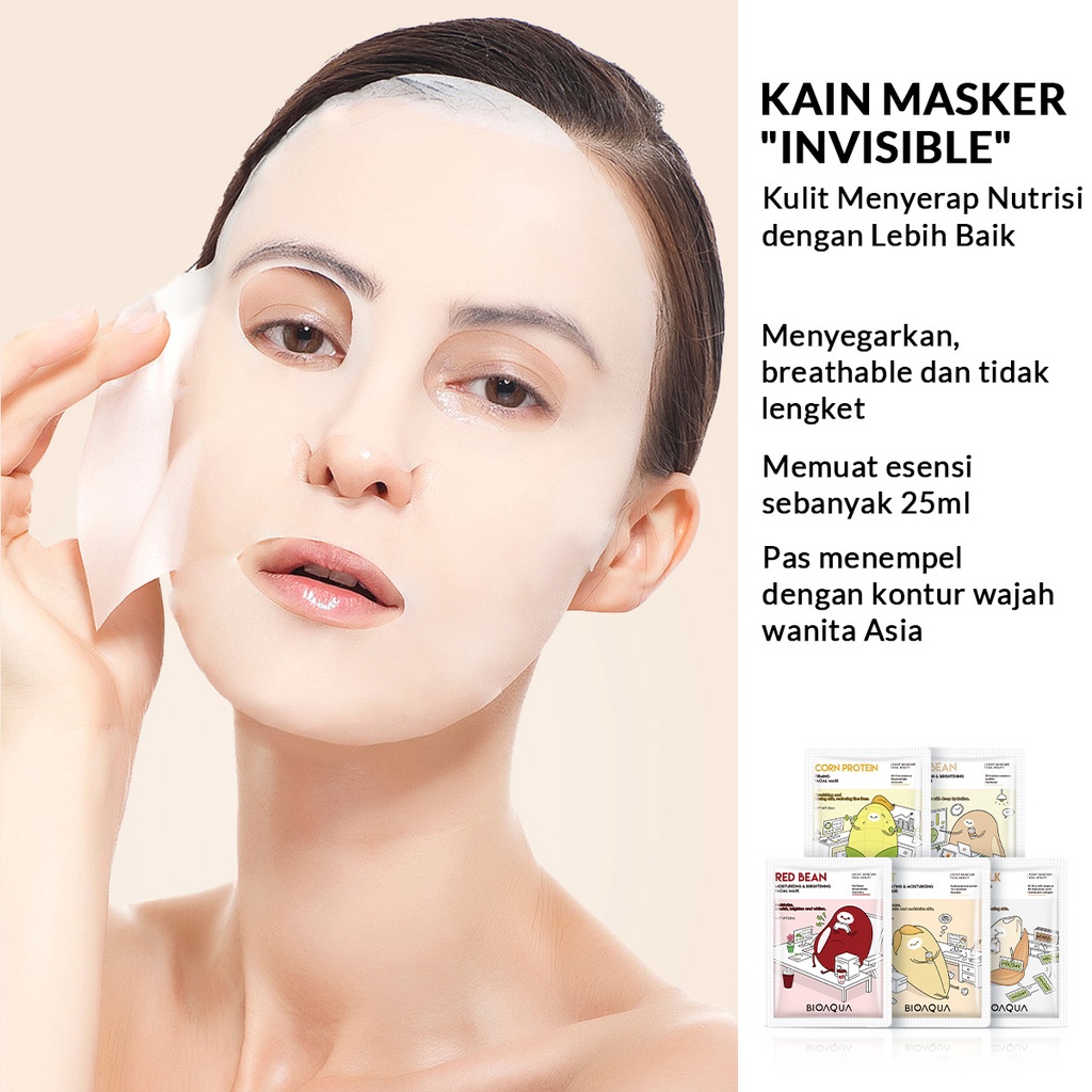 | LB | BIOAQUA Masker Wajah Cereal Sheet Mask Face Mask 25ml Masker Muka Glowing Rice-Milk/Oat/Red Bean/Com Protein/Soybean Whitening &amp; Firming &amp; Delicate Skin &amp; Brightening &amp; Moisturizing Masker Organik BIOAQUA / Sheetmaask Nourish 28ml Masker bioaqua