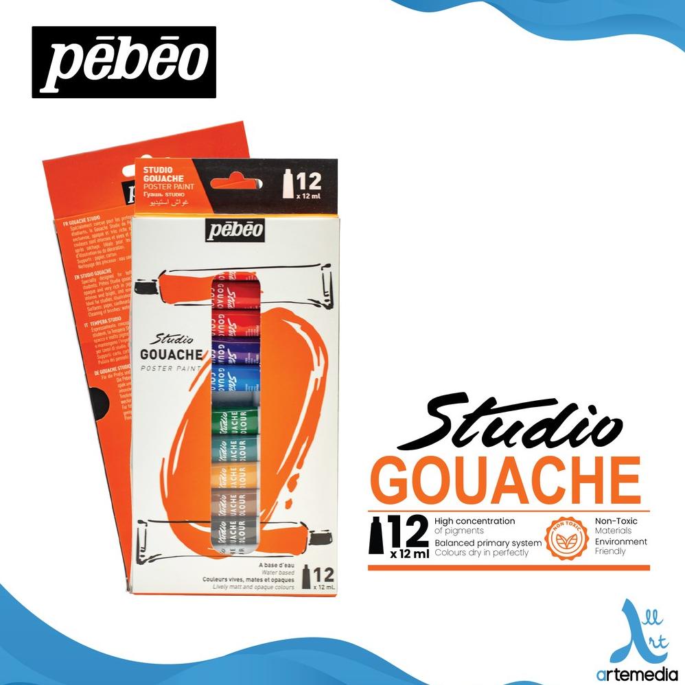 

Cat Guas Pebeo Studio Gouache Paint 12x12ml Tube Set
