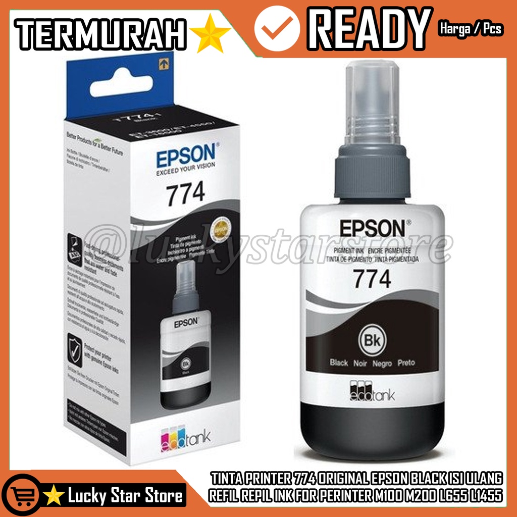 Epson Tinta 774 Ori Kantor Tahan Air Awet Inkjet Catridge L655 Botol Refil Original Berwarna Station