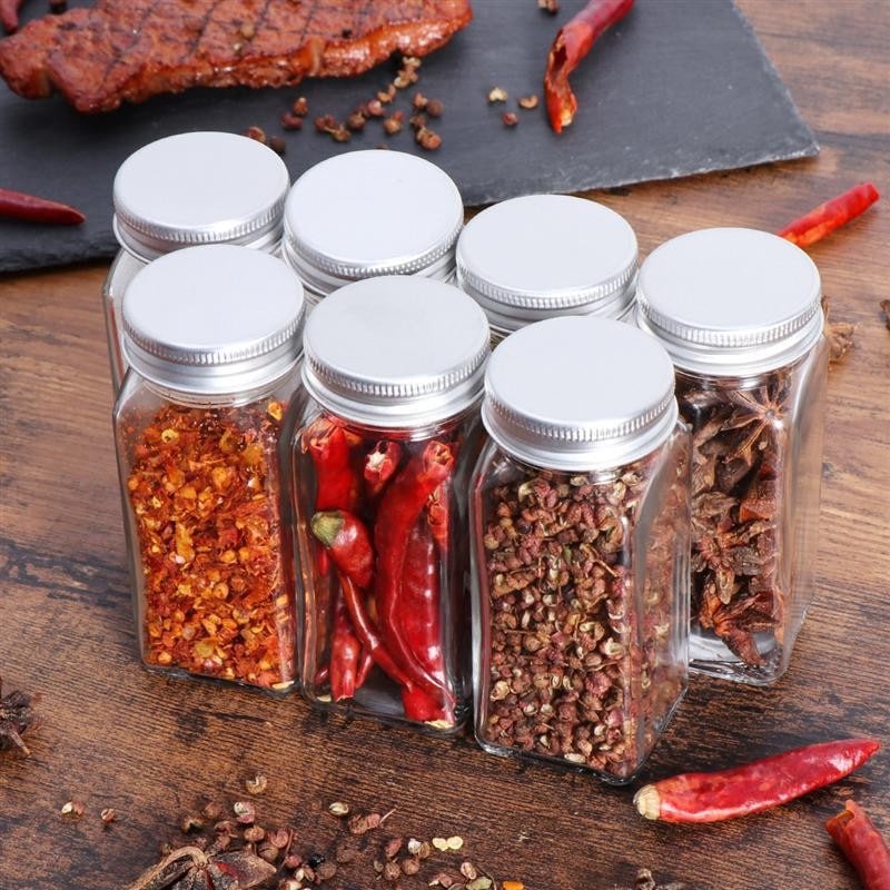 [6PCS] Botol bumbu Kaca dengan lubang tabur/ Tempat Bumbu Dapur Set/ Botol Kaca Bumbu Dapur/ Botol Kaca Tempat Garam Lada dan rempah lainnya