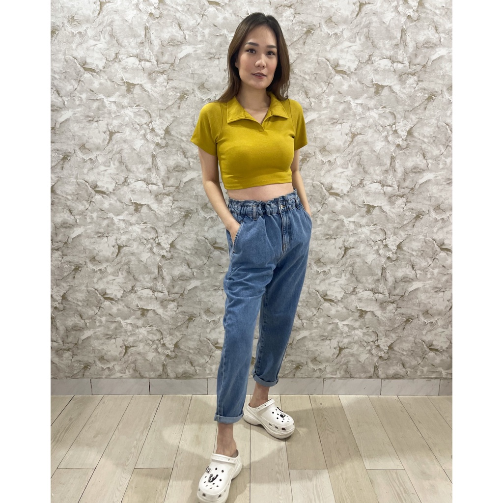 MODAVIE - LAURINE CROP TOP Korea Knit Polo Crop Tee Baju Atasan Wanita Basic Tee