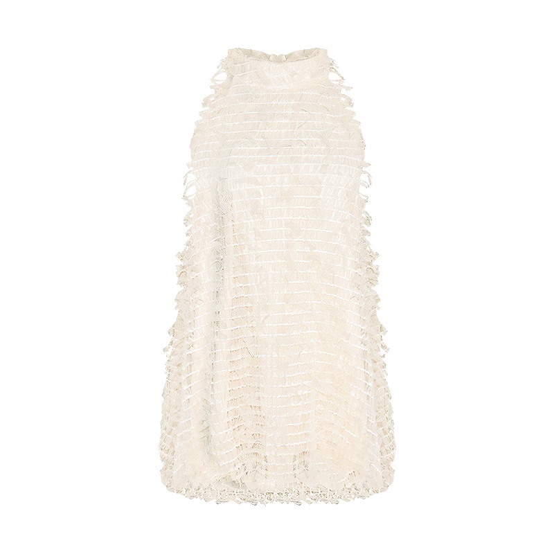 Red Fashion Longgar Keinginan Murni Seksi Rok A-Line Desain Rasa Niche Backless Halter Leher Rumbai Rok Gaun Wanita Musim Semi