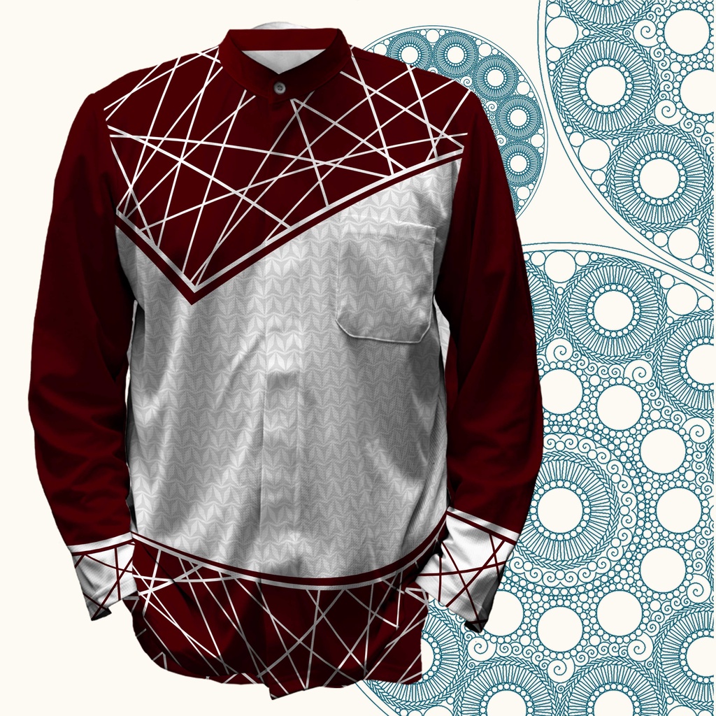 Koko Jersey Baju Muslim Pria Abstrak New Merah Maroon 02 Full Printing Custom