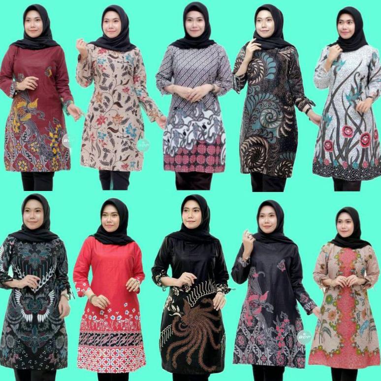 Tunik Batik Wanita Size M-Jumbo ld 120cm Seragam Kantor Guru Kerja DLL | Baju Batik Wanita Lengan Pa