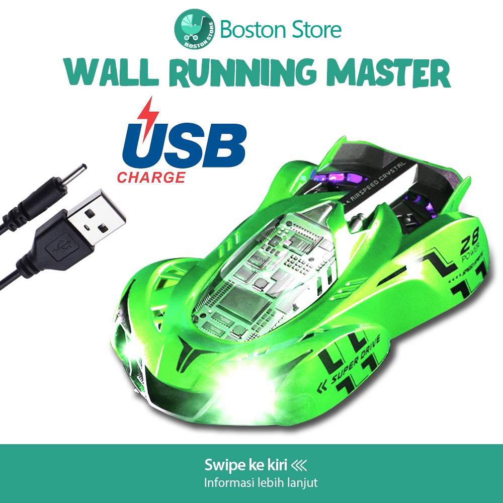 Bostonstore RC Car mainan mobil anak Wall Climber USB Charge
