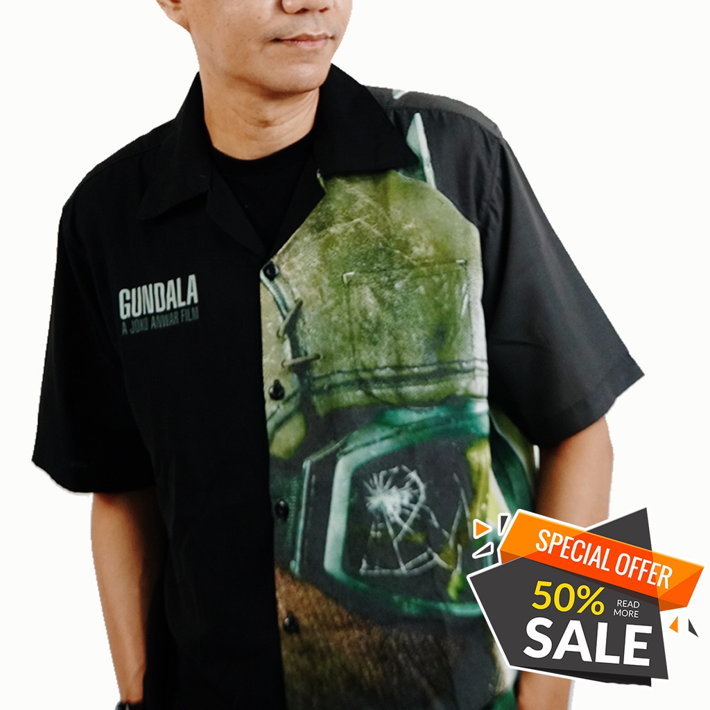 Gundala X Locale:  Kemeja Bowling Shirt Hitam Gundala 2 sisi