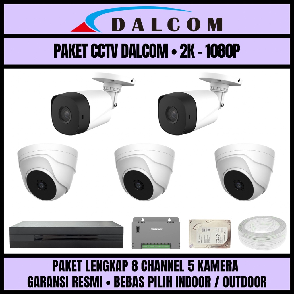 PAKET CCTV DALCOM 8 CHANNEL 5 KAMERA 2K 1080P