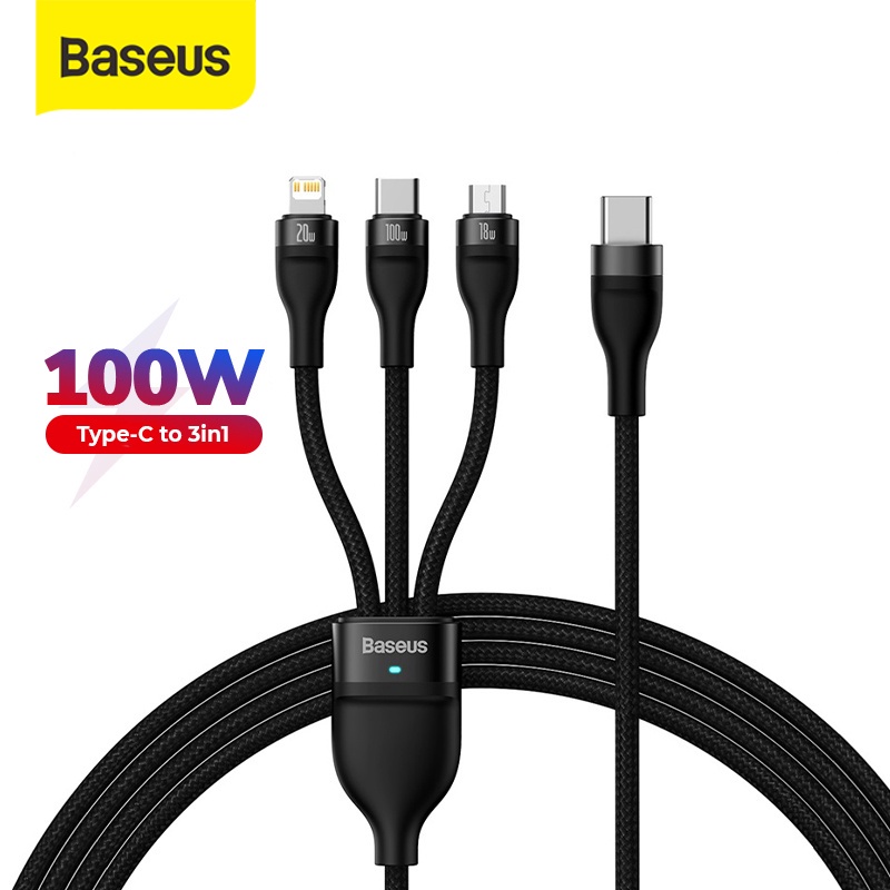 Baseus 3IN1 100W Kabel Data Baseus Flash Series Fast Charging Micro Lightning Iphone Type C