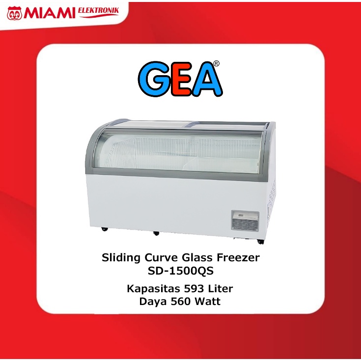 GEA SD-1500QS Sliding Curve Glass Freezer / Freezer Box Kaca 593 Liter 560 Watt Garansi Resmi