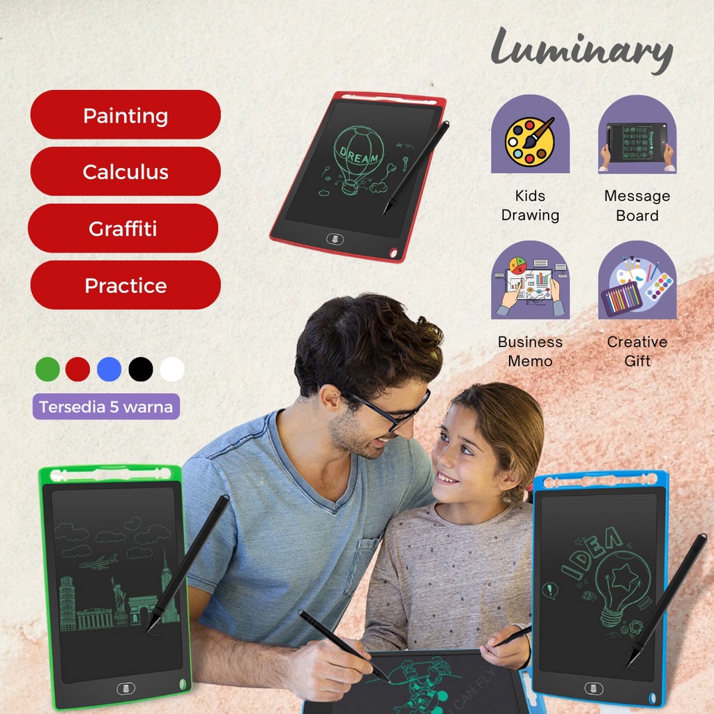 Papan tulis Tab untuk Anak Kecil Dewasa Menggambar Belajar Menulis Mainan Edukasi dan Motorik Tablet LCD Drawing 8,5 inci Bisa Hapus Board Digital Pad Pen Easy Writing