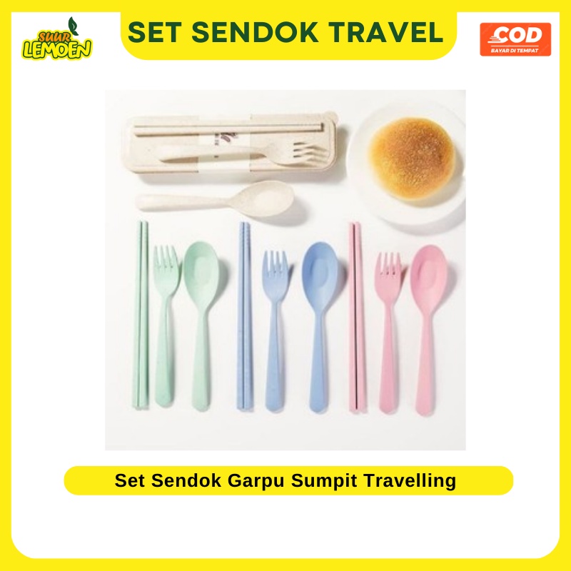 Alat Makan Sendok Sumpit Garpu Alat Makan Box Korea Travelling Set 3IN1 Bahan Plastik