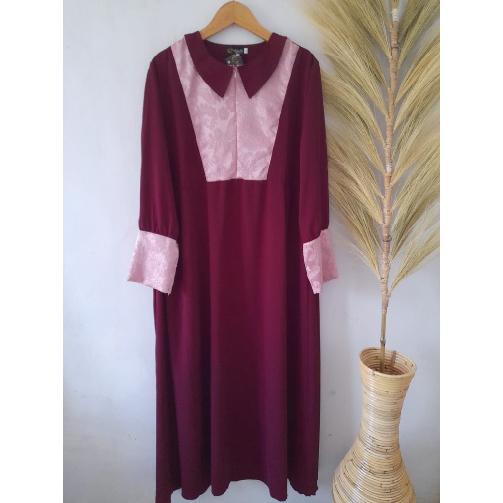 Gamis Syar'i Dewasa Akhwatiy Marun maroon XL Wolfis Wolpeach Brokat