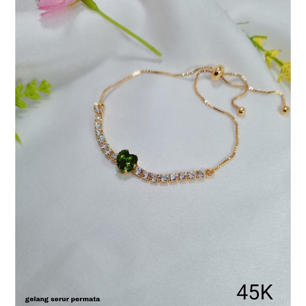 GELANG TANGAN SERUT PERMATA DEWASA PERHIASAN IMITASI LAPIS EMAS