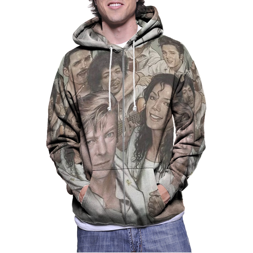 Jaket Hoodie Rock Legend Michael Jackson Freddie Mercury Elvis Presley John Lennon Hoodie Ritsleting