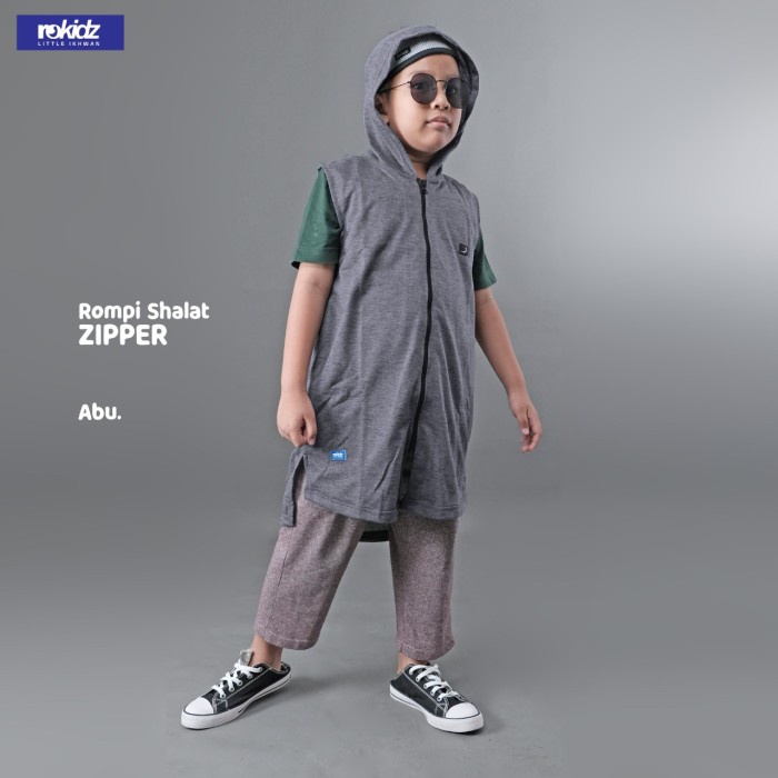 Rompi Sholat ROKIDZ ZIPPER Rompi Sholat Shalat Muslim Anak - Abu Tua, M(D7P2) rompi sholat pria hood