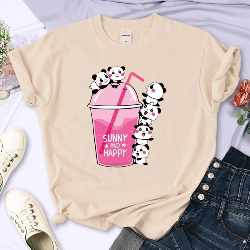 Kaos Wanita Panda Boba Lucu Oversize Lengan Pendek Jumbo Baju Panda Wanita Anime Kartun Aesthetic Tebal T-shirt Gambar Panda Beruang Minuman Boba Jumbo Katun Combed Kaos Atasan Cewek Motif Gambar Lucu Oversize All Size Lengan Panjang Baju Kaos Distro XXXL